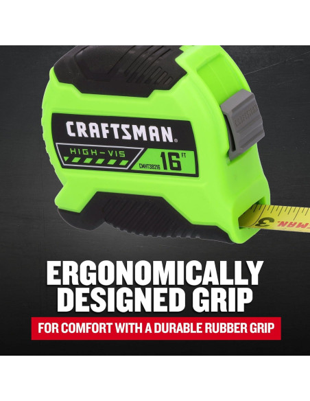 Cinta Métrica CRAFTSMAN 4.88 m Hi-Vis 2.0 con Agarre Ergonómico