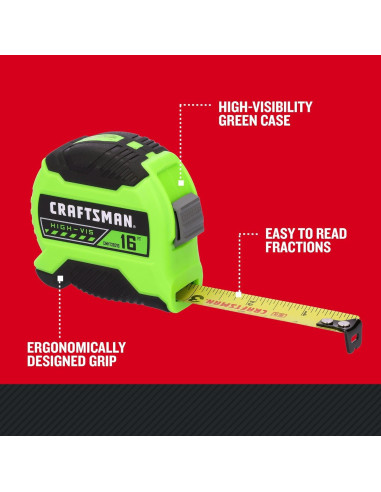 Cinta Métrica CRAFTSMAN 4.88 m Hi-Vis 2.0 con Agarre Ergonómico