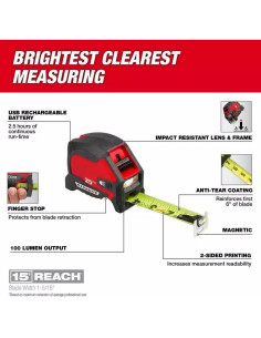 Cinta Métrica Magnética Milwaukee 48-22-0428 7.62m con Luz LED 2