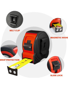 Cinta Métrica Profesional HAUTMEC 25FT con Gancho Magnético 2