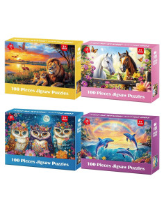 Paquete de 4 Rompecabezas Jeacirio 100 Piezas Niños 3-10 Años