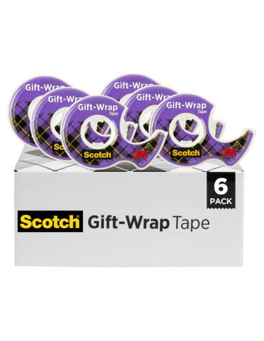 Cinta de Envolver Regalos Scotch, Transparente, 6 Rollos de 1.9 cm x 165 m