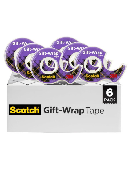 Cinta de Envolver Regalos Scotch, Transparente, 6 Rollos de 1.9 cm x 165 m