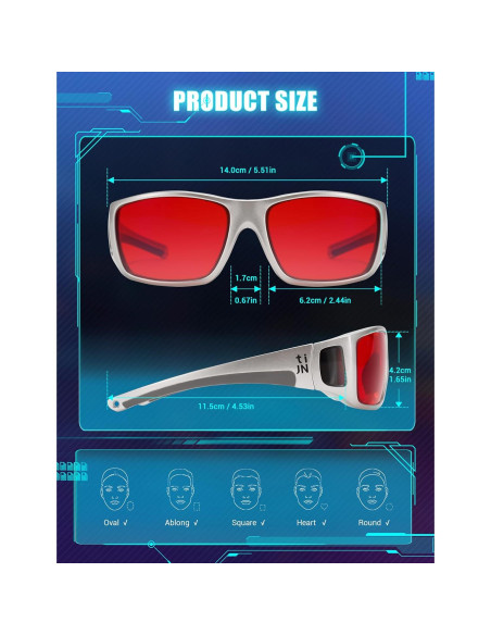 Gafas de Bloqueo de Luz Azul TIJN Lentes Rojos 99.9% Protección Gafas de Bloqueo de Luz Azul TIJN Lentes Rojos 99.9% Protección