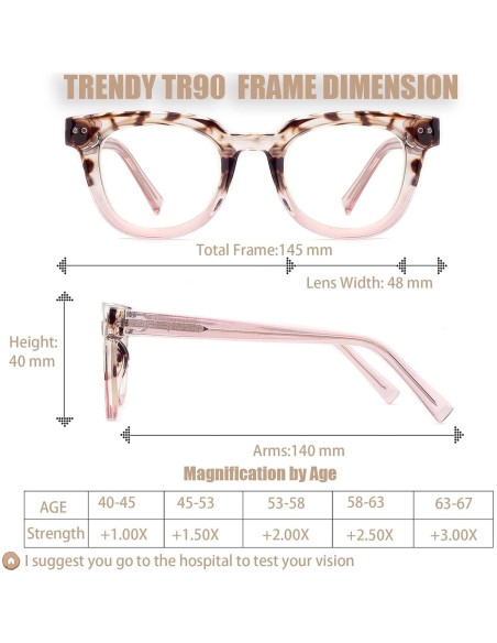 Gafas de lectura TR90 anti luz azul para mujeres 2.5D