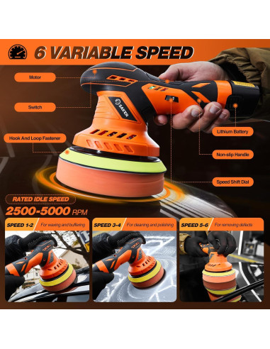 Pulidor a Batería Saker 12V 2000mAh 6" Portátil para Coche