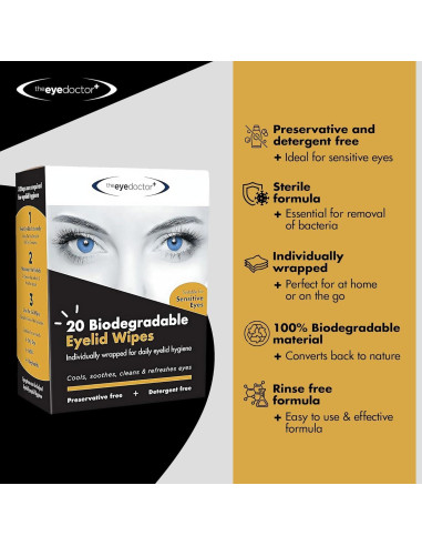 Toallitas para Párpados The Eye Doctor - 20 Unidades Biodegradables