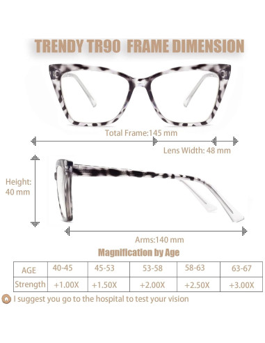 Gafas de lectura TR90 anti luz azul para mujeres 1.75D