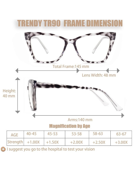 Gafas de lectura TR90 anti luz azul para mujeres 1.75D