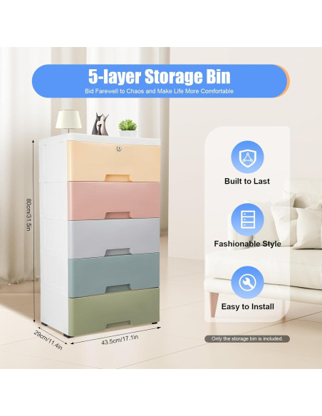 Cómoda de Plástico InnaMall 5 Cajones Color Macaron