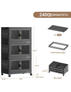 Contenedor de Almacenamiento Apilable BROVIEW 80QT 3Pack Negro 2