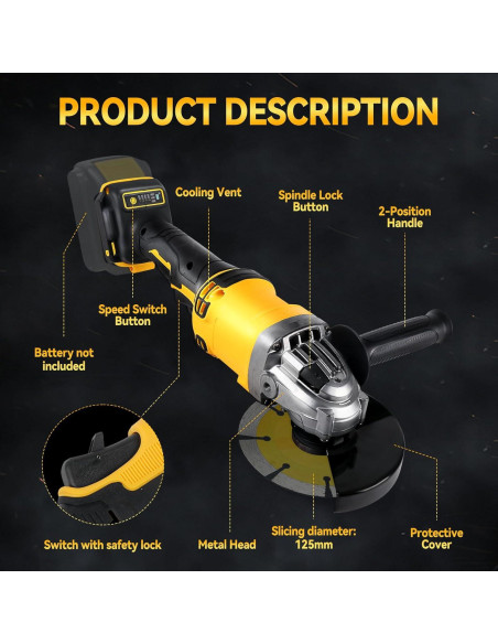Amoladora Angular Inalámbrica DEWALT 20V 125mm 10000RPM