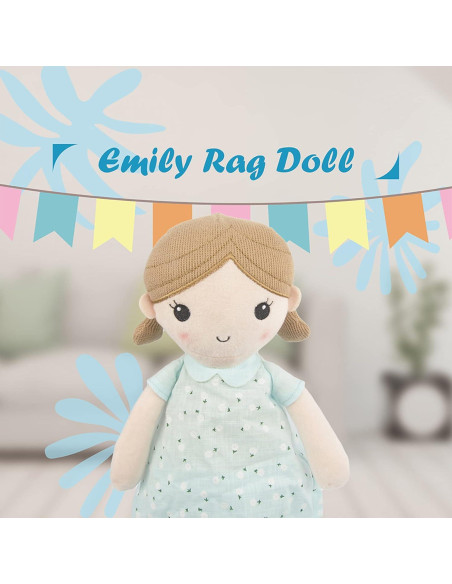 Muñeca de trapo Linzy Toys Emily azul menta 38 cm