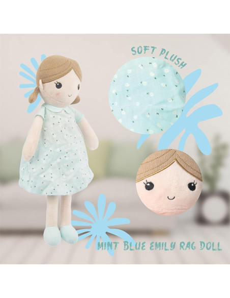 Muñeca de trapo Linzy Toys Emily azul menta 38 cm