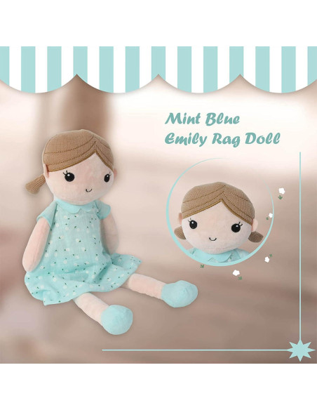 Muñeca de trapo Linzy Toys Emily azul menta 38 cm