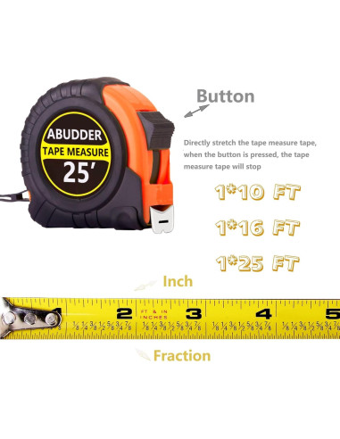 3 Cintas Métricas Retráctiles ABUDDER 3.05m 4.88m 7.62m Naranja