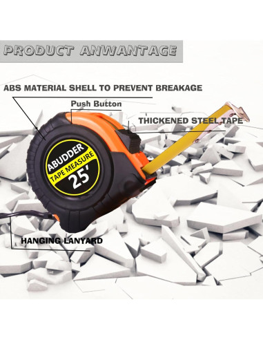 3 Cintas Métricas Retráctiles ABUDDER 3.05m 4.88m 7.62m Naranja