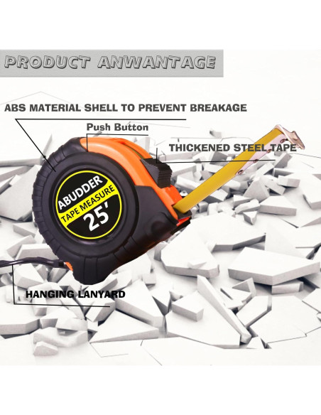 3 Cintas Métricas Retráctiles ABUDDER 3.05m 4.88m 7.62m Naranja