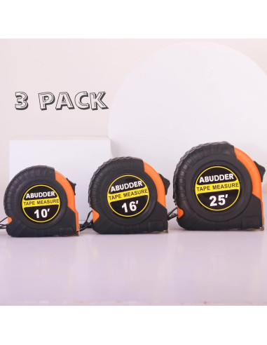 3 Cintas Métricas Retráctiles ABUDDER 3.05m 4.88m 7.62m Naranja