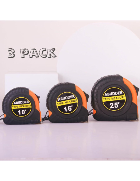 3 Cintas Métricas Retráctiles ABUDDER 3.05m 4.88m 7.62m Naranja