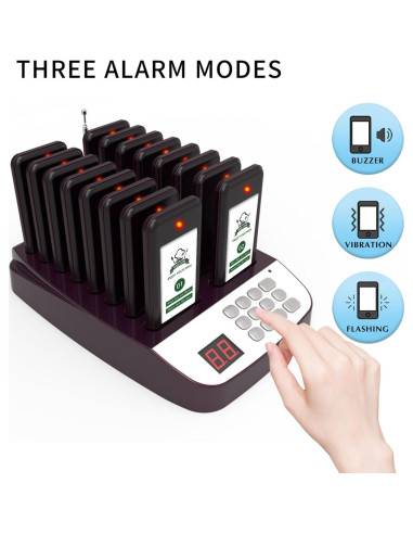 Sistema de Pagers Inalámbricos SavvyMate 16 Pagers 500m Alcance