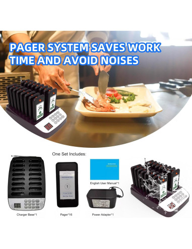 Sistema de Pagers Inalámbricos SavvyMate 16 Pagers 500m Alcance