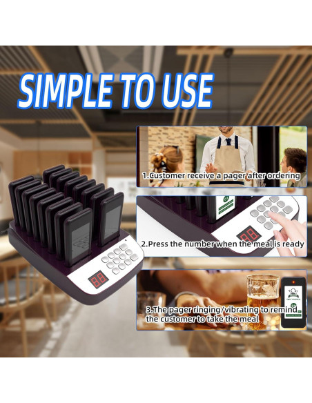 Sistema de Pagers Inalámbricos SavvyMate 16 Pagers 500m Alcance