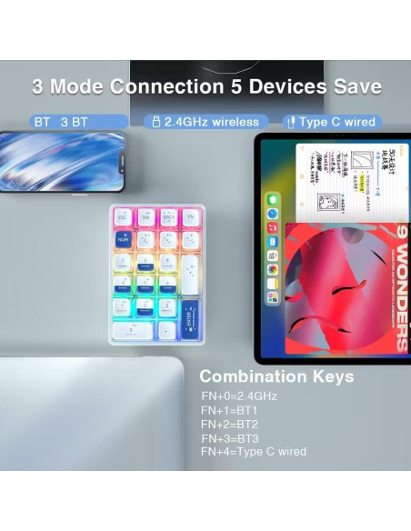 Teclado Numérico Mecánico Inalámbrico SOLAKAKA K21 RGB 21 Teclas Teclado Numérico Mecánico Inalámbrico SOLAKAKA K21 RGB 21 Teclas