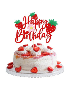 Adorno de Pastel Feliz Cumpleaños ZitTRo Fresa Brillante 15.5cm