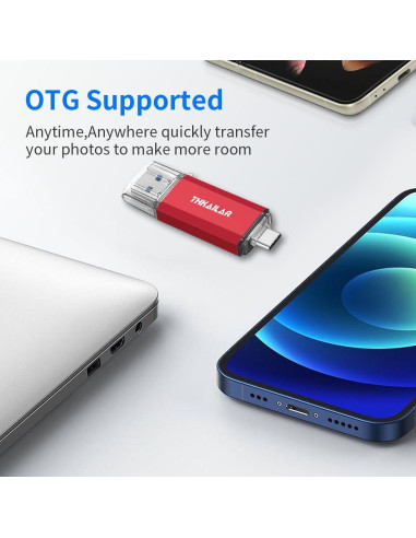 Memoria USB 512GB THKAILAR Tipo A y C 3.1 Rojo