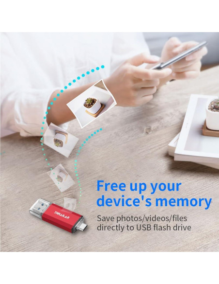 Memoria USB 512GB THKAILAR Tipo A y C 3.1 Rojo