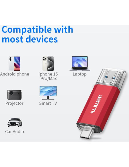 Memoria USB 512GB THKAILAR Tipo A y C 3.1 Rojo