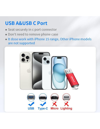 Memoria USB 512GB THKAILAR Tipo A y C 3.1 Rojo