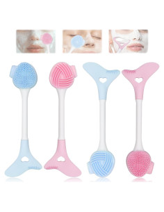 4 Piezas Cepillo Facial 2 en 1 Dexspoeny Silicona Rosa/Azul