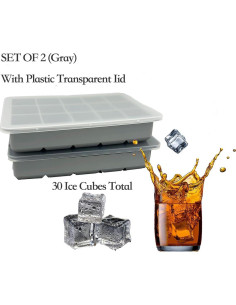 Bandejas de Hielo de Silicona LQOKTW con Tapa, 2 Piezas, 30 Cubos 2