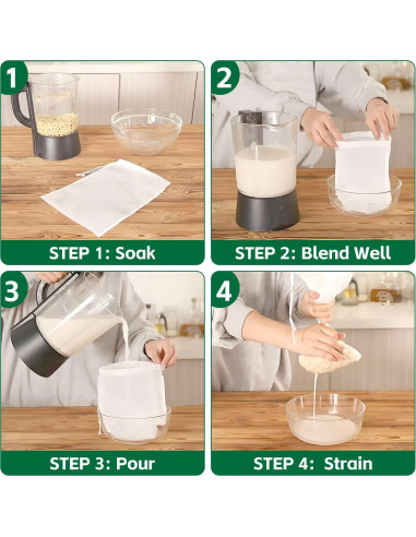 6 Piezas Bolsa de Leche de Nueces 30x20cm Nylon Reutilizable