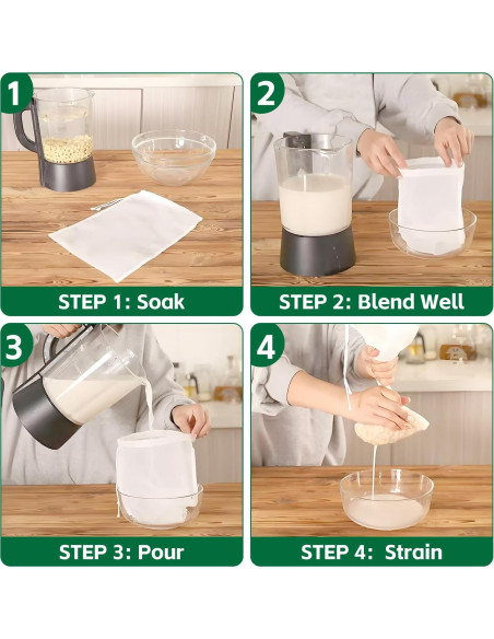 6 Piezas Bolsa de Leche de Nueces 30x20cm Nylon Reutilizable