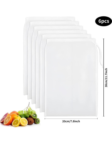 6 Piezas Bolsa de Leche de Nueces 30x20cm Nylon Reutilizable