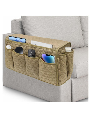 Organizador de Reposabrazos HADEEONG Caqui Antideslizante 14 Bolsillos