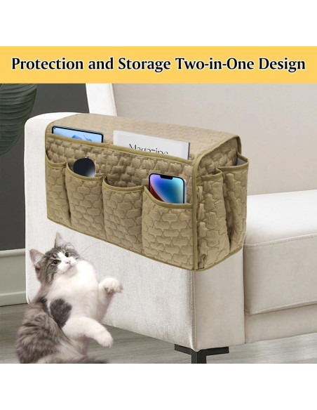 Organizador de Reposabrazos HADEEONG Caqui Antideslizante 14 Bolsillos