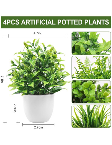 Plantas Artificiales en Macetas Der Rose - 4 Piezas Decorativas