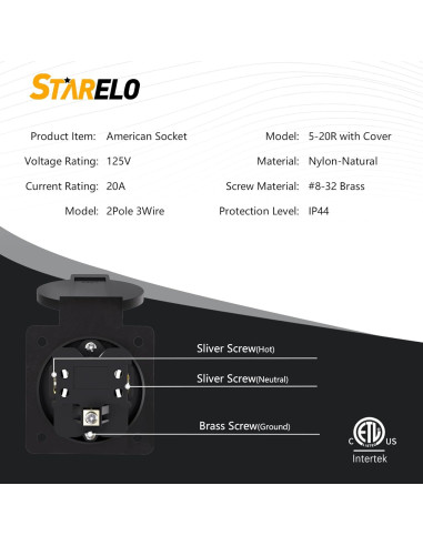 Enchufe NEMA 5-20 STARELO 20A 125V con Tapa Protectora