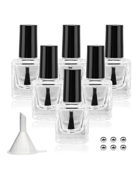 6 Botellas Vacías de Esmalte de Uñas 10ML Vidrio con Embudo