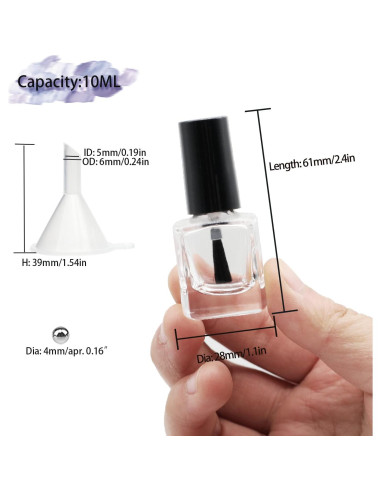 6 Botellas Vacías de Esmalte de Uñas 10ML Vidrio con Embudo