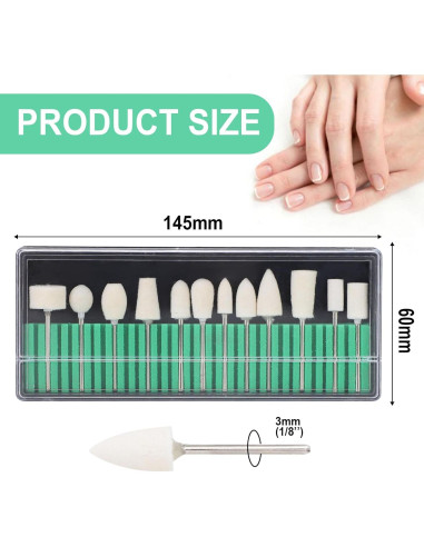 Brocas de Taladro para Uñas ZJchao - 12 Piezas Fieltro Pulido