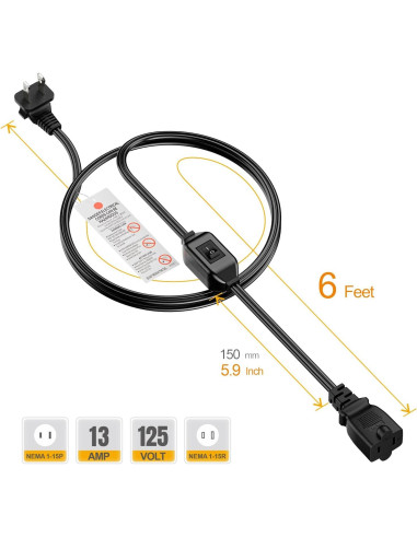 Cable de extensión 1.83m PluGrand con interruptor 12A 125V