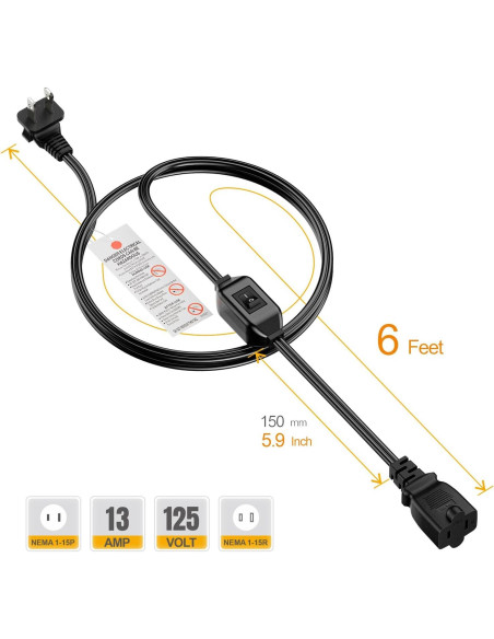 Cable de extensión 1.83m PluGrand con interruptor 12A 125V