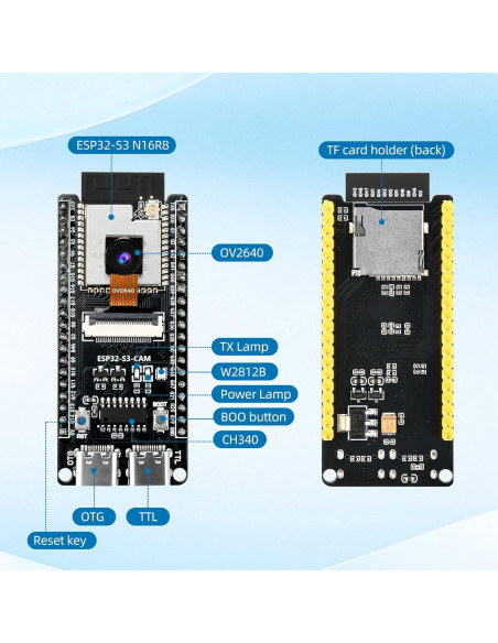 Placa de desarrollo FORIOT ESP32-S3-CAM con cámara 2MP