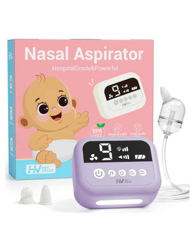Aspirador Nasal Eléctrico HEYVALUE para Bebé Morado con Luz Nocturna