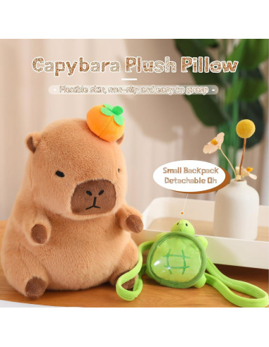 Peluche de Capibara Kawaii Suave 30x15 cm con Mochila